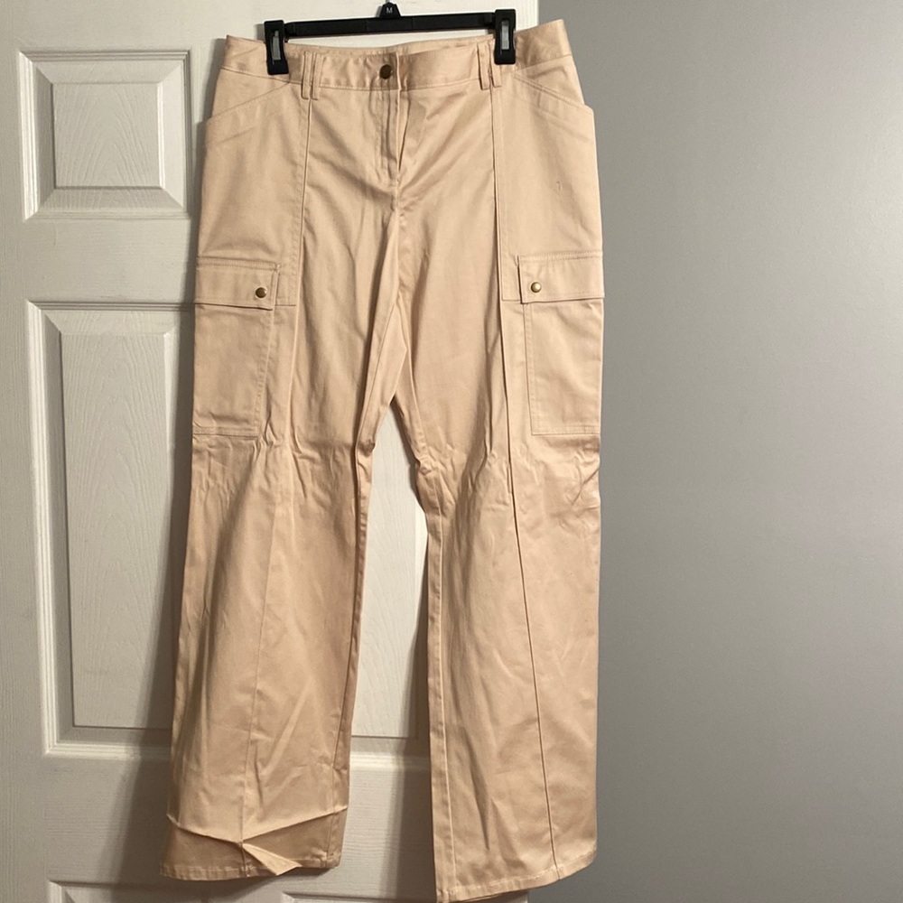 AB Studio Size 10 Beige Cargo Dress Pants with Snaps on Pockets